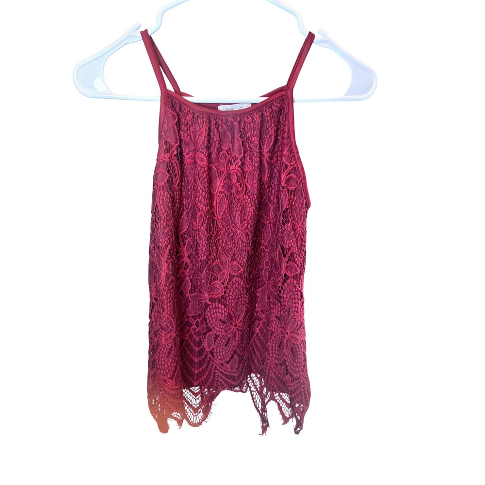 Paper Tee Burgundy Floral Lace Halter Camisole Handkerchief Hem Tank Top Small